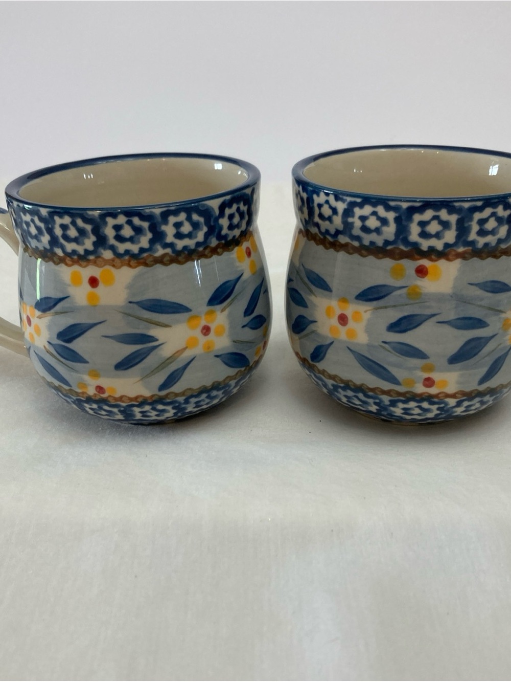 Temp-Tations Blue and Yellow Floral Stoneware Mugs - Set of 2